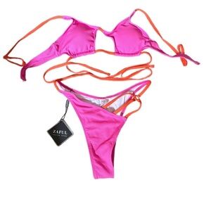 Zaful Pink and Orange Strappy Bikini Small NWT